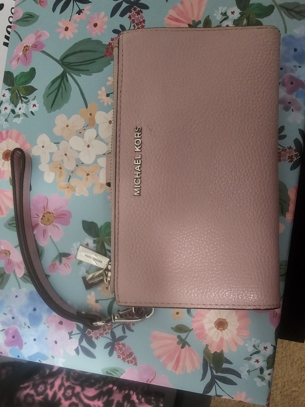 Michael Kors Pale Pink Pebbled Leather Wristlet Clutch